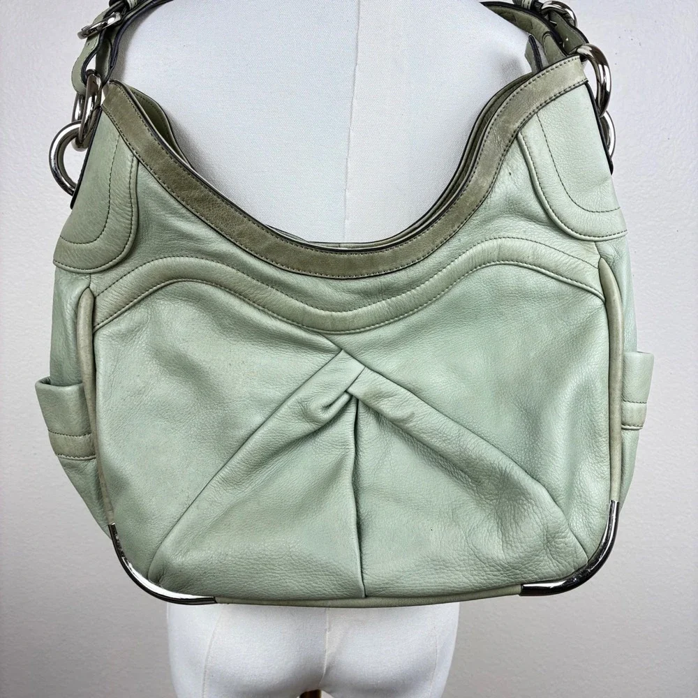 B. Makowsky Shoulder Bag Oversized Genuine Leather Mint Green Slouchy Boho Hobo